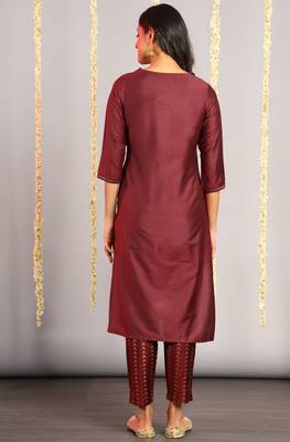 Janasya Maroon embroidered silk salwar 2