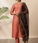 Peach plain silk salwar