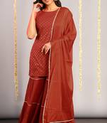 Orange foilage print rayon salwar