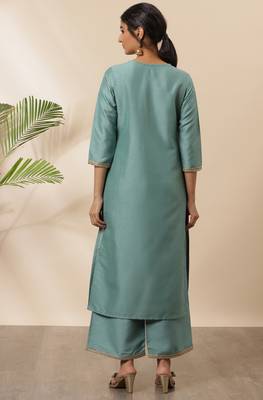 Green plain silk salwar 2