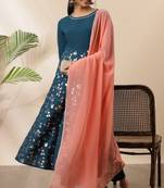 Teal floral print crepe salwar