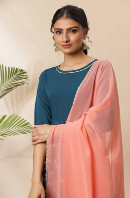 Teal floral print crepe salwar 2