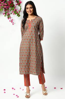 Janasya Grey floral print cotton salwar 1