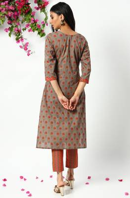 Janasya Grey floral print cotton salwar 2