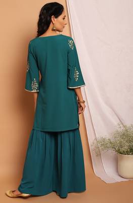 Janasya Teal floral print crepe salwar 2
