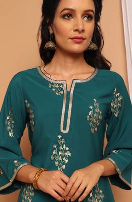 Janasya Teal floral print crepe salwar 3