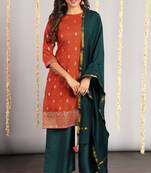 Orange floral print silk salwar