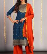 Blue floral print silk salwar
