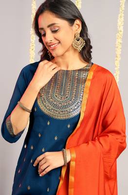 Blue floral print silk salwar 2