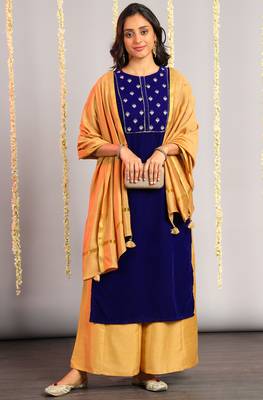 Blue embroidered velvet salwar 1