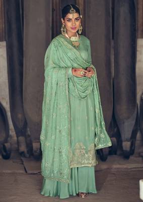 Light-sea-green woven silk blend salwar 1