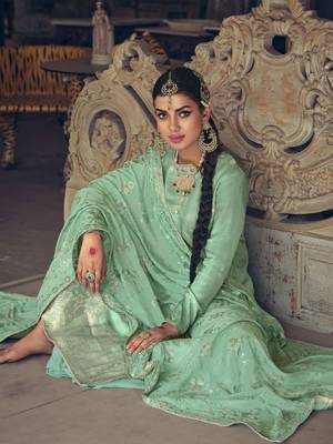 Light-sea-green woven silk blend salwar 2