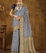 Light blue woven banarasi silk saree with blouse