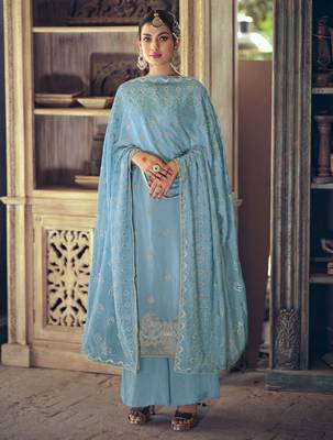 Sky-blue woven silk blend salwar 1