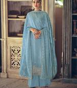 Sky-blue woven silk blend salwar