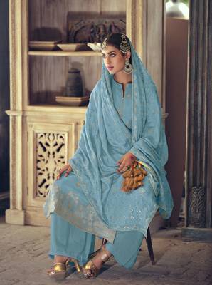 Sky-blue woven silk blend salwar 2