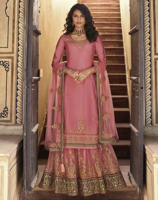 Pink embroidered chiffon salwar 1