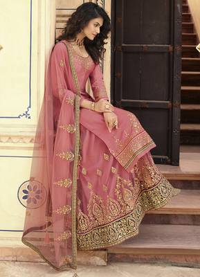 Pink embroidered chiffon salwar 3
