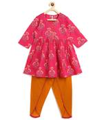 Campana Girls Sanah Dhoti Set  Bold Flower Print  Magenta & yellow