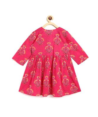 Campana Girls Sanah Dhoti Set  Bold Flower Print  Magenta & yellow 2