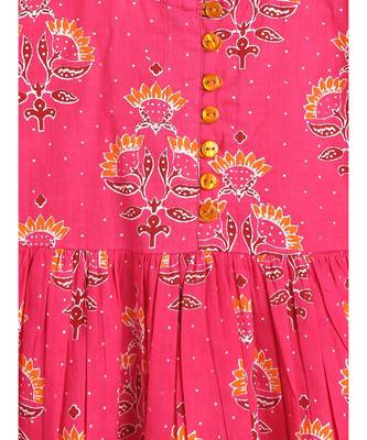 Campana Girls Sanah Dhoti Set  Bold Flower Print  Magenta & yellow 3