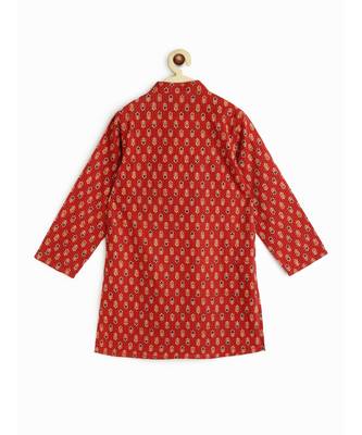 Campana Boys Palash Kurta Pyjama Set  Kantha Block Print  Maroon & Beige 2