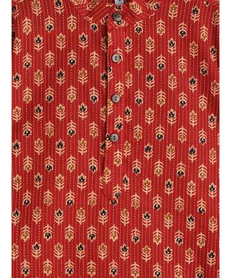 Campana Boys Palash Kurta Pyjama Set  Kantha Block Print  Maroon & Beige 4