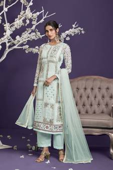 Sea-green embroidered georgette salwar