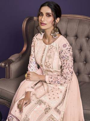 Peach embroidered georgette salwar 2
