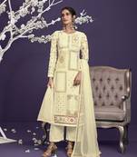 Light-yellow embroidered georgette salwar
