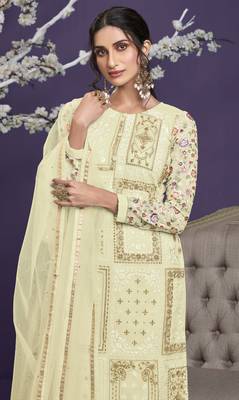 Light-yellow embroidered georgette salwar 2