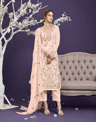 Peach embroidered georgette salwar 1