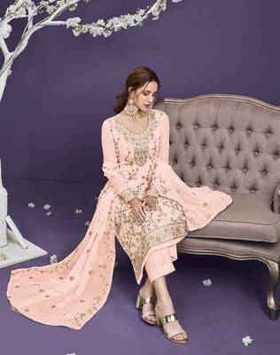 Peach embroidered georgette salwar 2