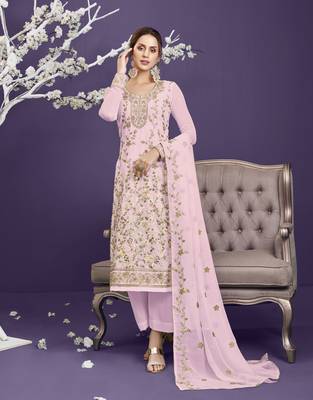 Baby-pink embroidered georgette salwar 1