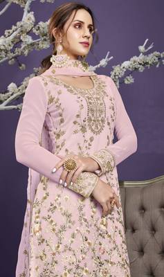 Baby-pink embroidered georgette salwar 2