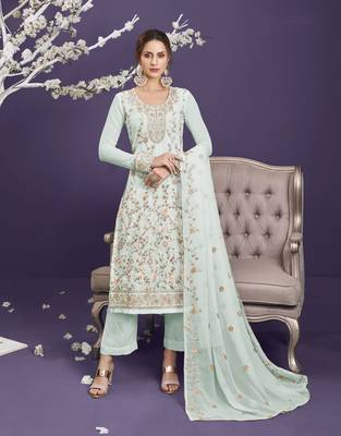 Sea-green embroidered georgette salwar 1