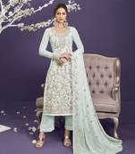 Sea-green embroidered georgette salwar