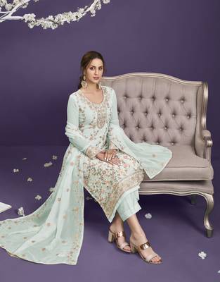 Sea-green embroidered georgette salwar 2