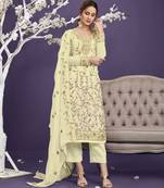 Light-yellow embroidered georgette salwar