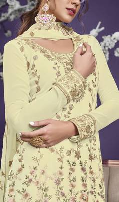 Light-yellow embroidered georgette salwar 2