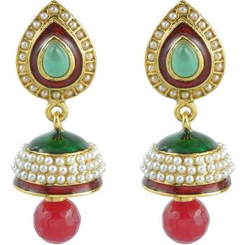 Ruby Emerald Pearl Enamel Jhumki Earring For Women 1
