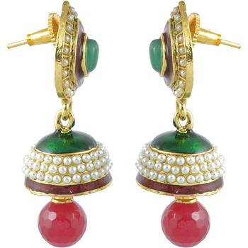 Ruby Emerald Pearl Enamel Jhumki Earring For Women 2