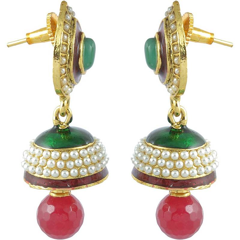 Ruby Emerald Pearl Enamel Jhumki Earring For Women
