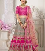 Grey embroidered silk semi stitched lehenga