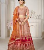 Salmon embroidered silk semi stitched lehenga
