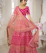Rani-pink embroidered silk semi stitched lehenga