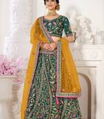 Dark-green embroidered silk semi stitched lehenga