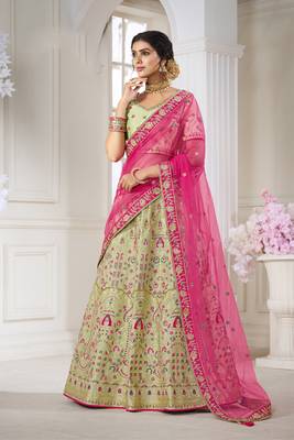 Light-green embroidered silk semi stitched lehenga 1