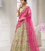 Light-green embroidered silk semi stitched lehenga