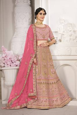 Baby-pink embroidered silk semi stitched lehenga 1